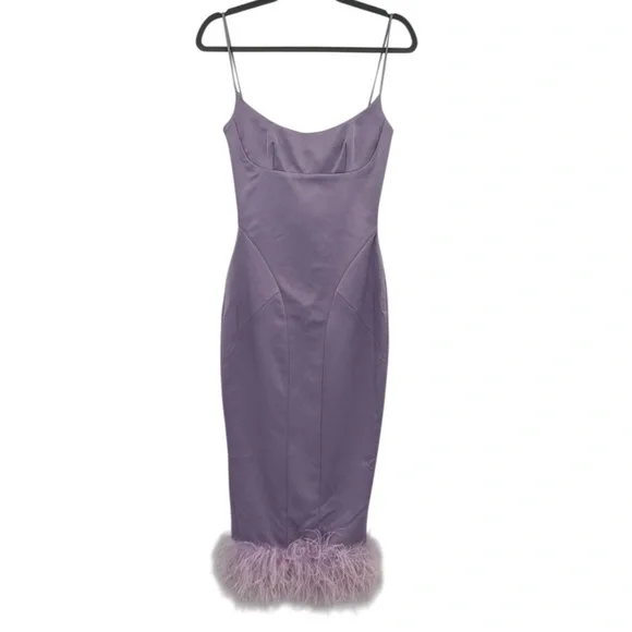 House of CB Lilac Feather-Hem Midi Dress - Picture 1 of 11